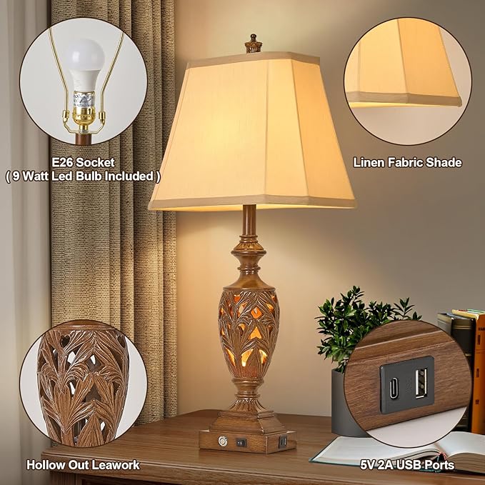 29.5" Touch Table Lamps Set – USB, 3-Way Dim
