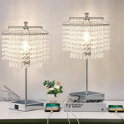 Crystal Touch Lamp – Gold, USB, 3-Way Dimmer