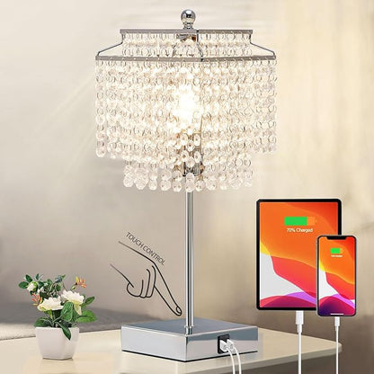 Crystal Touch Lamp – Gold, USB, 3-Way Dimmer