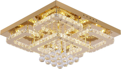Gold 32" Rectangular Crystal LED Chandelier