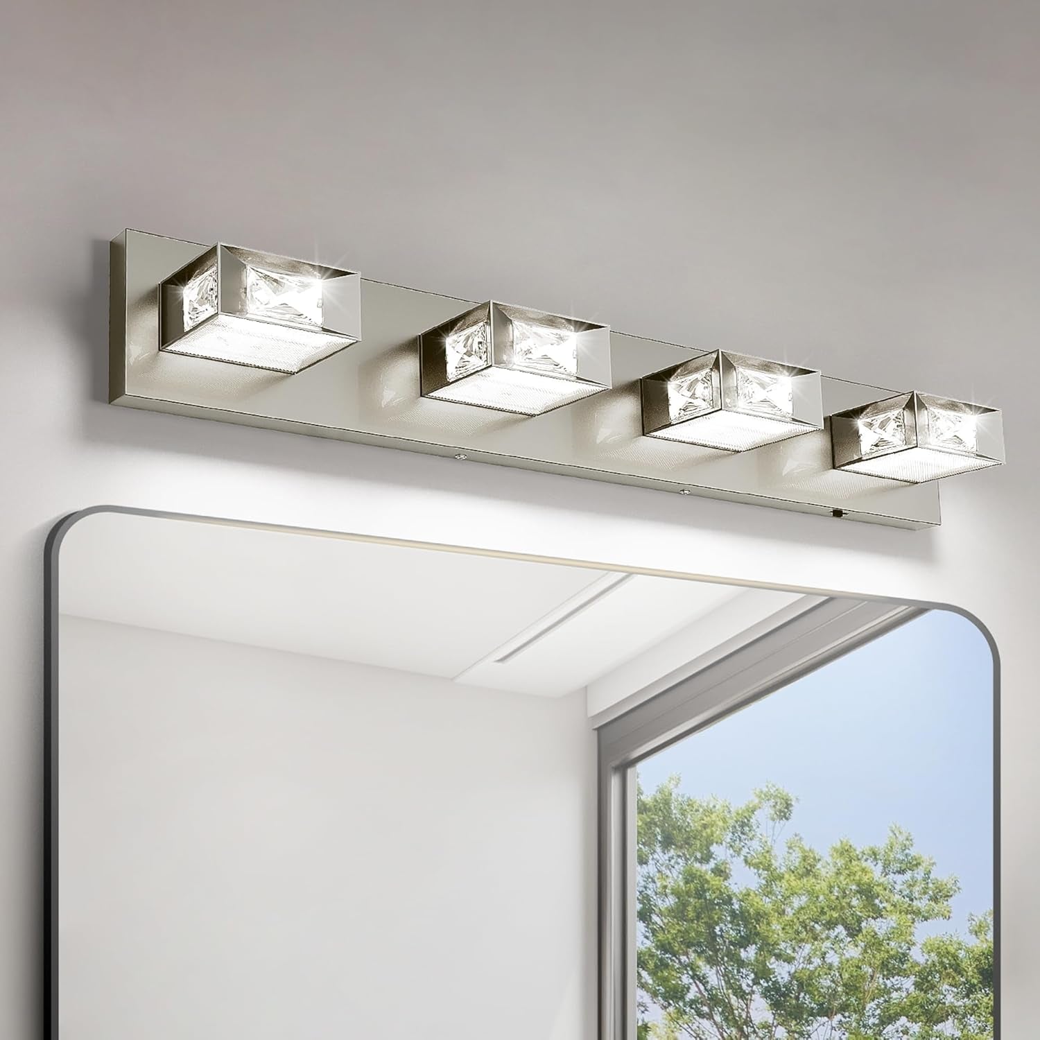 28” 4-Light Brushed Nickel Crystal LED Bathroom Vanity Light