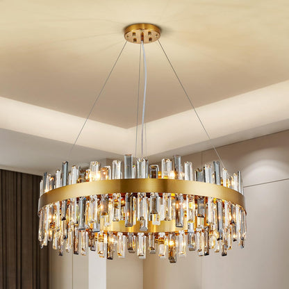 Gold 2-Tier Rectangular Crystal Chandelier 16L