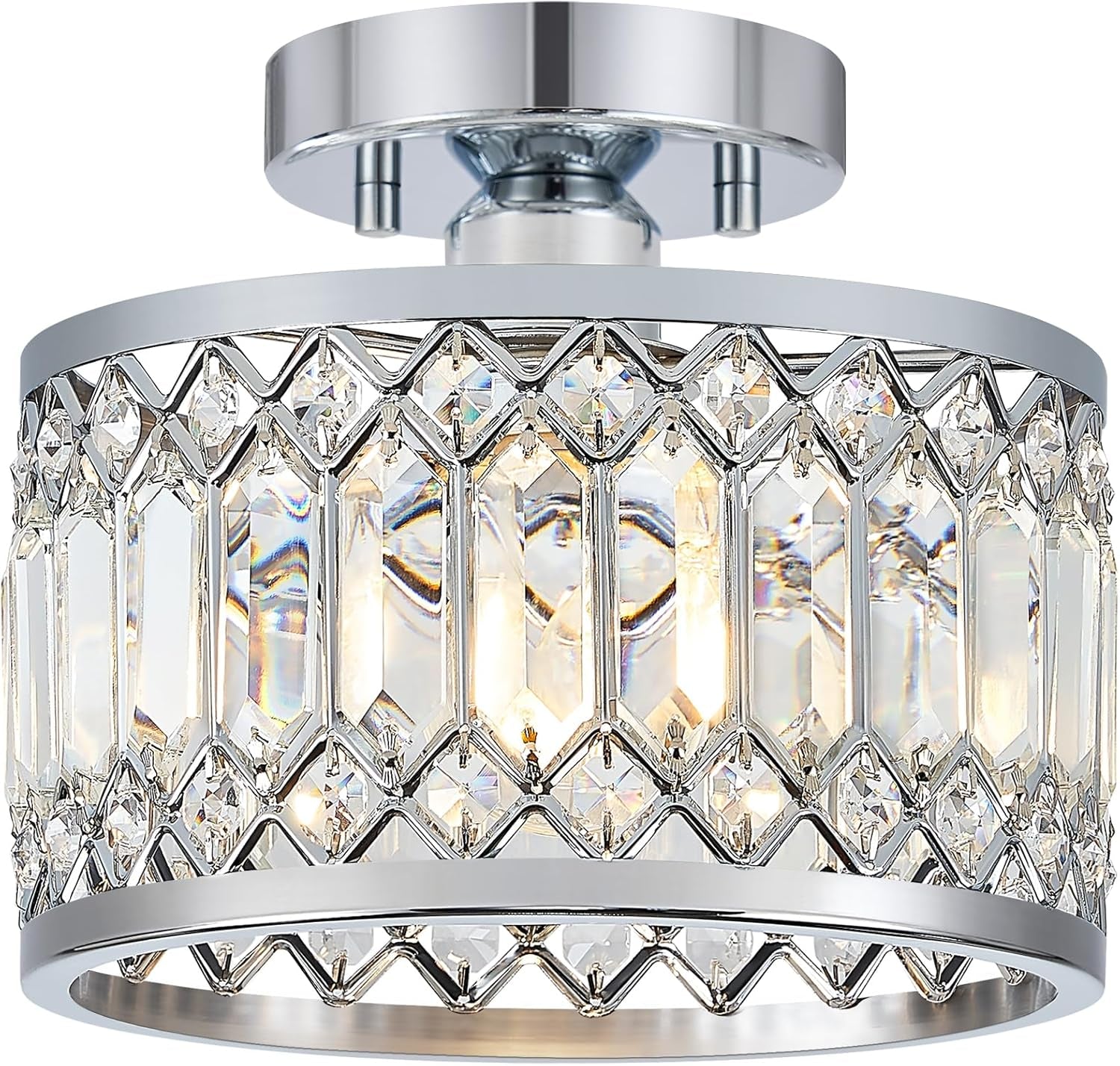 Crystal Black Ceiling Light, Modern Semi Flush Mount Ceiling Lighting Fixture, round Hallway Lighting Fixtures Chandelier for Kitchen Entryway Bedroom Dining Room, 3-Light, 12.2 Inch