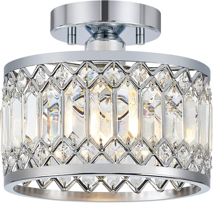 Crystal Black Ceiling Light, Modern Semi Flush Mount Ceiling Lighting Fixture, round Hallway Lighting Fixtures Chandelier for Kitchen Entryway Bedroom Dining Room, 3-Light, 12.2 Inch