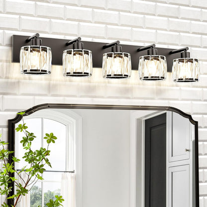 4-Light Matte Black Crystal Bathroom Vanity Light