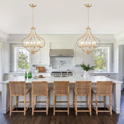 6-Light Gold Farmhouse Chandelier – Vintage Pendant Fixture