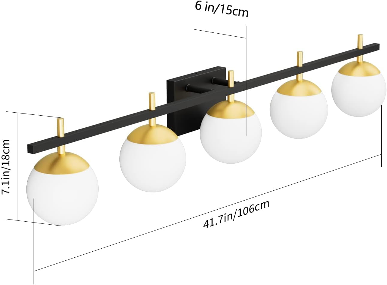 5-Light Mid-Century Vanity Light – Black/Gold