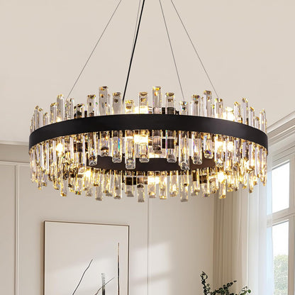Gold 2-Tier Rectangular Crystal Chandelier 16L
