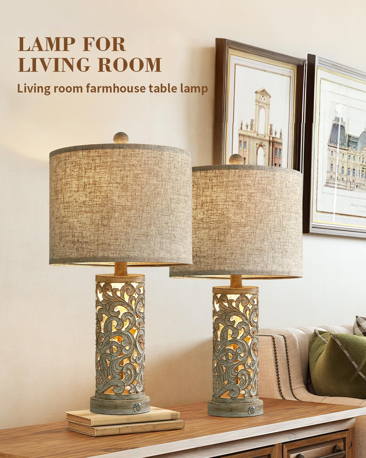 22” 3-Way USB Touch Table Lamp Set of 2