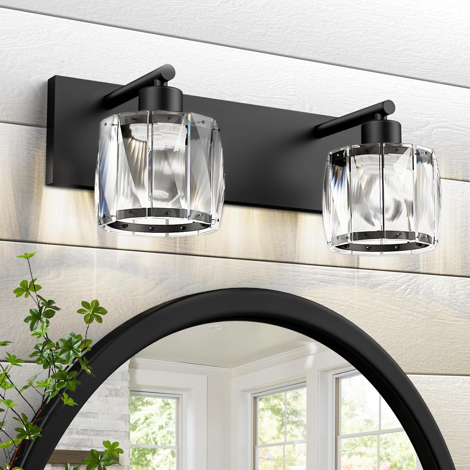 4-Light Matte Black Crystal Bathroom Vanity Light