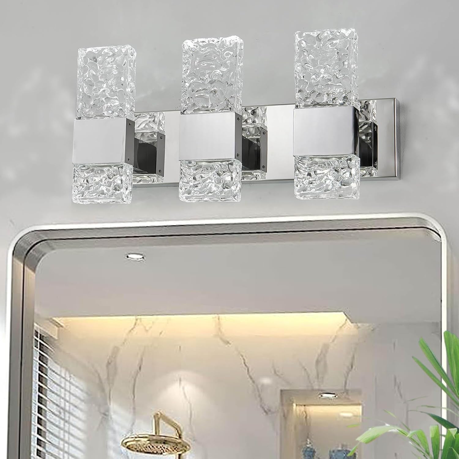 4-Light Brushed Nickel Crystal LED Bathroom Vanity Light
