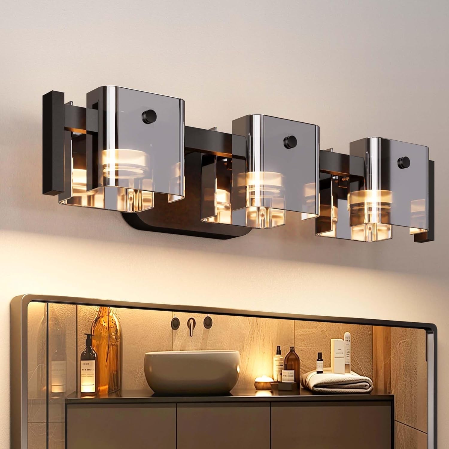 3-Light Modern LED Bathroom Vanity Light, Ash Gray