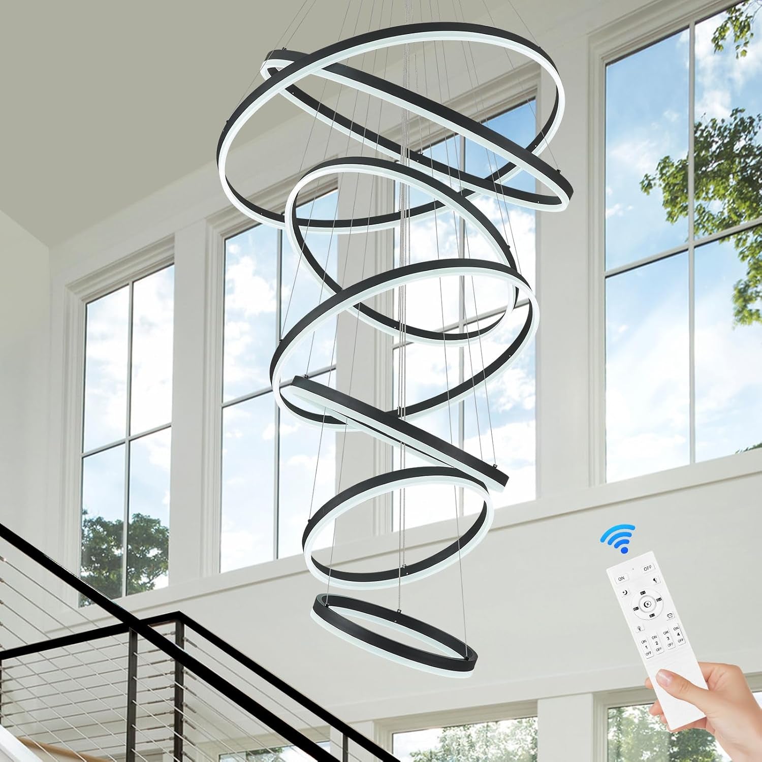 9-Ring Modern LED Dimmable Foyer Chandelier