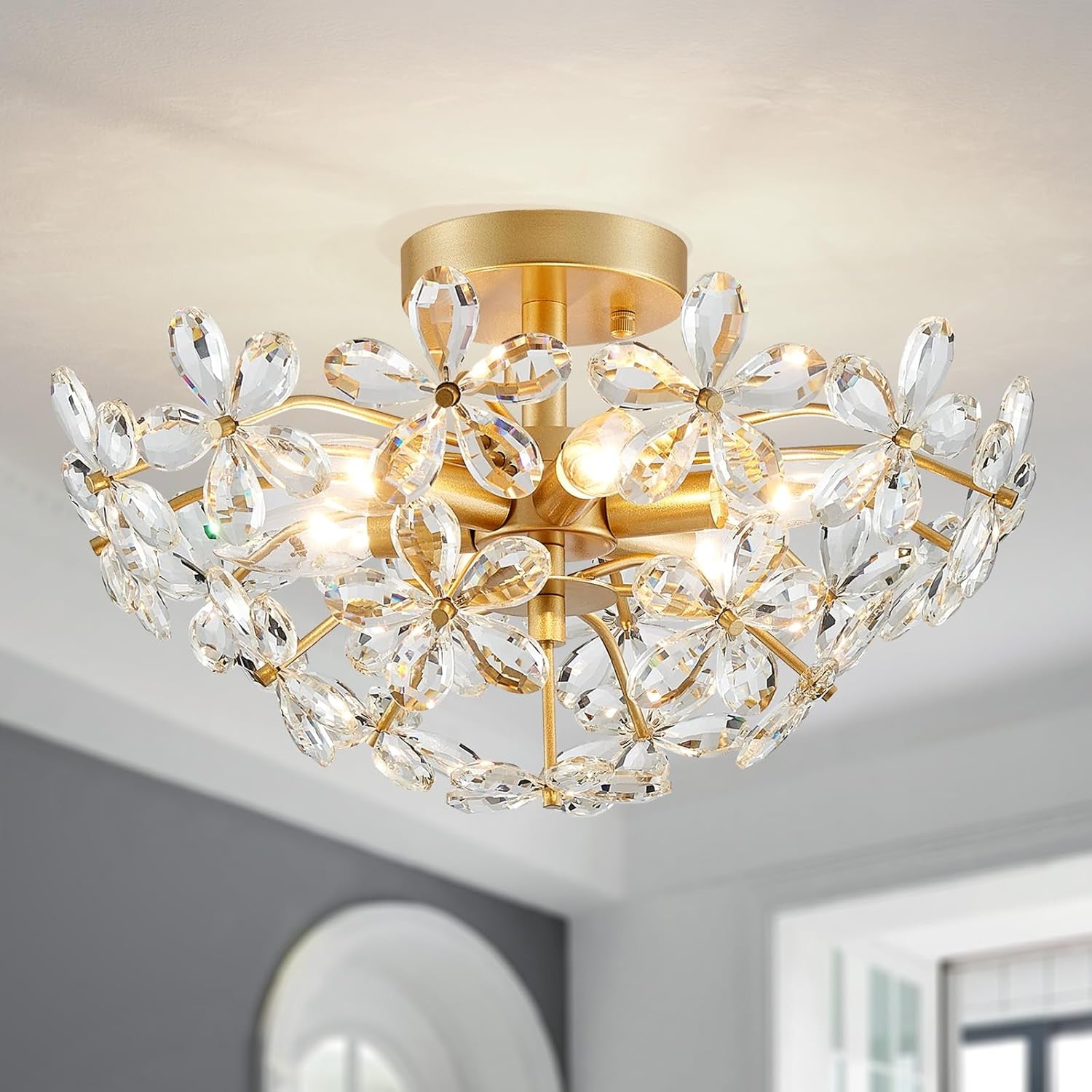 Gold Crystal Flush Mount Chandelier