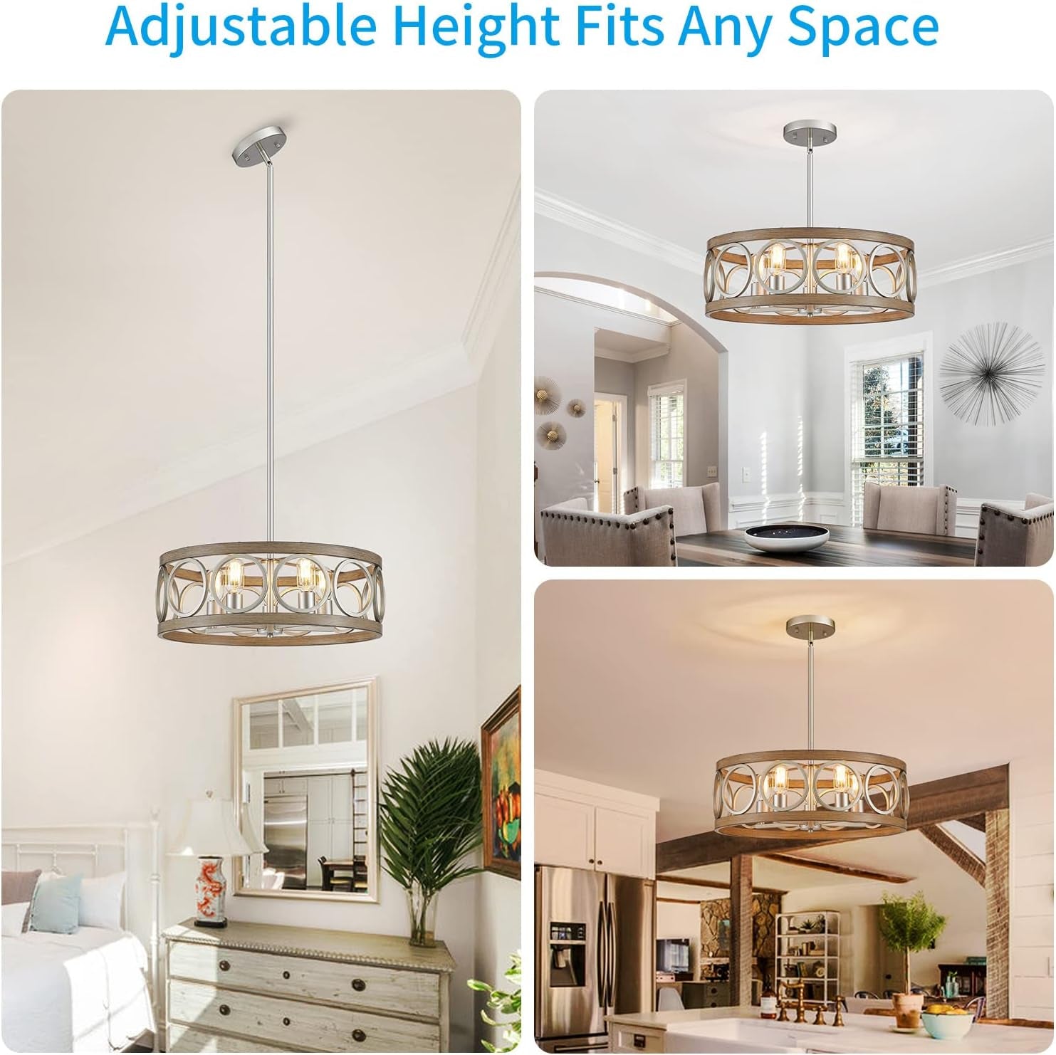 Rustic Nickel Drum Chandelier 5-Light