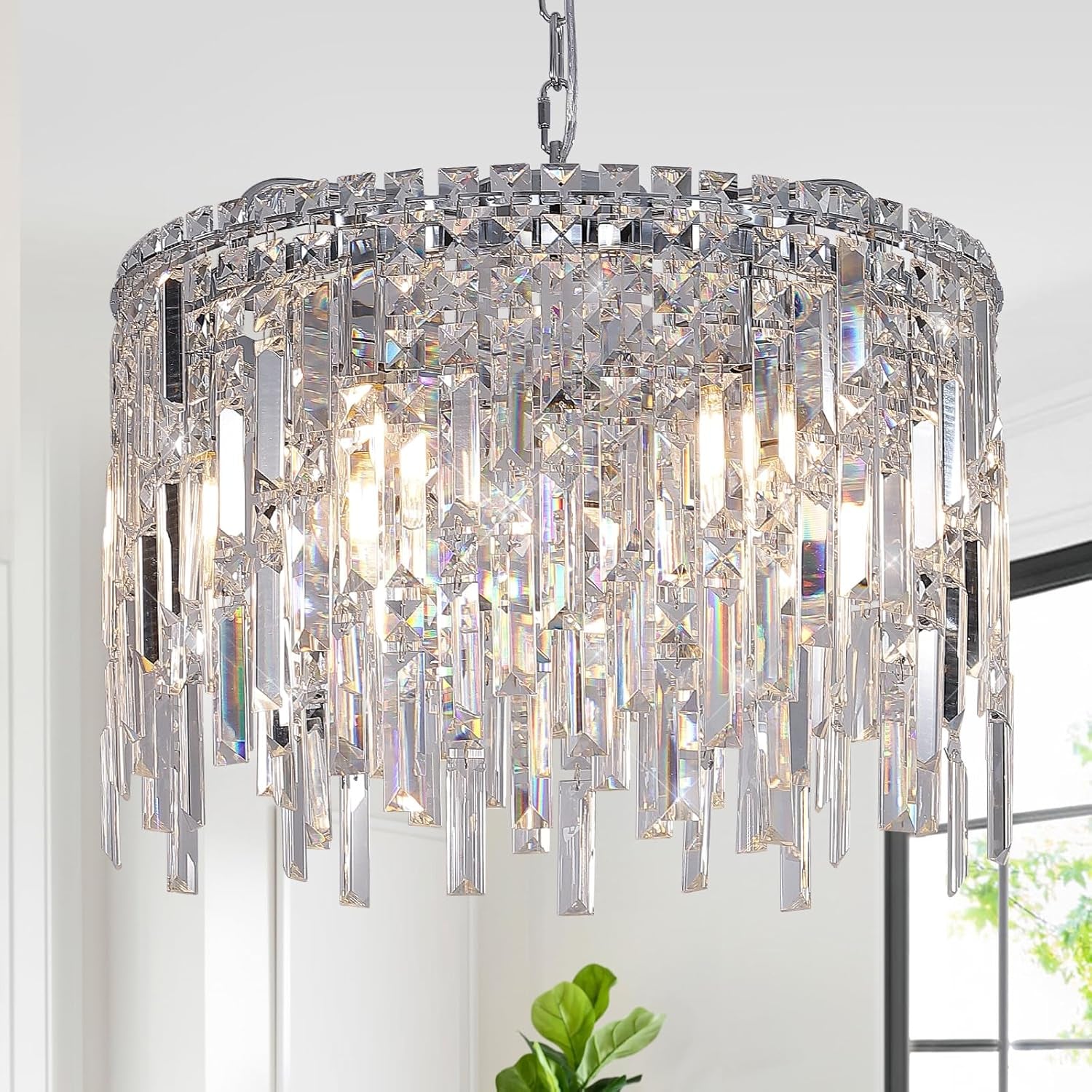 Round Crystal Chandelier 24" 8-Light Chrome