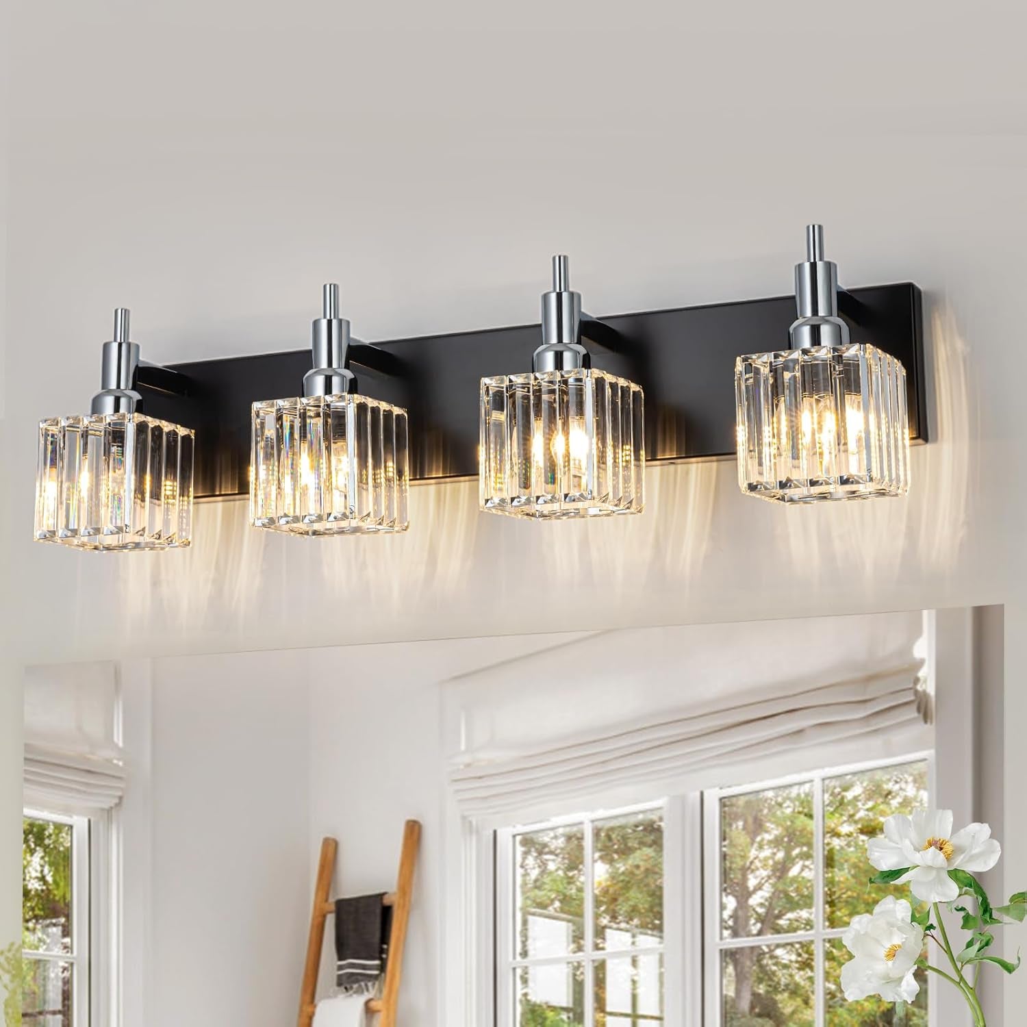 Gold Modern 3-Light Crystal Bathroom Vanity Light