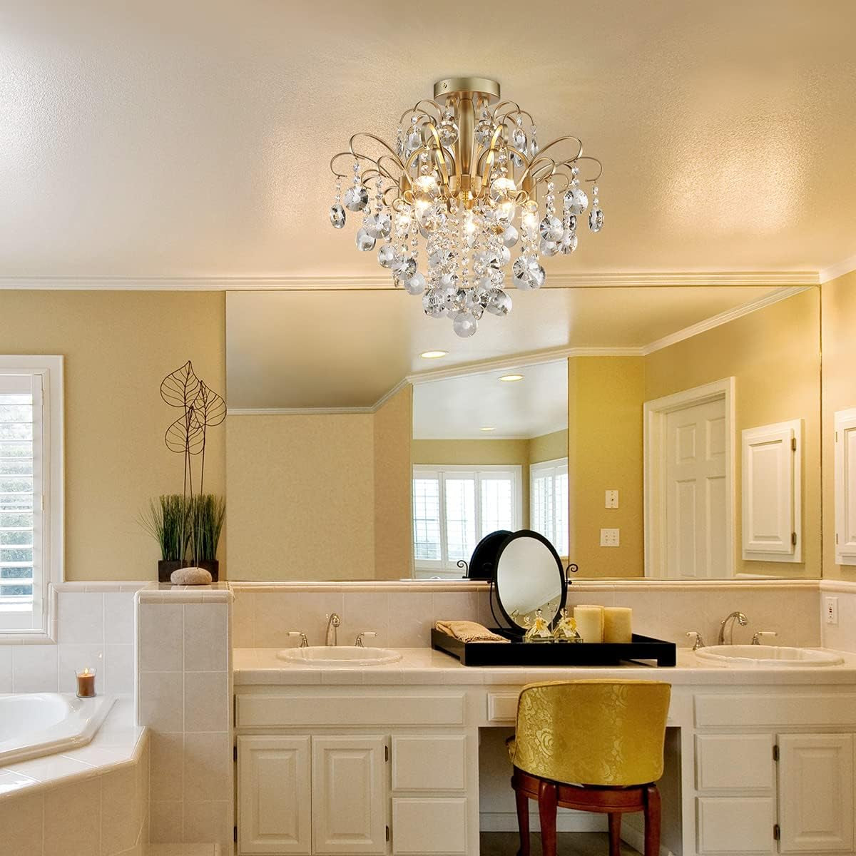 Gold Crystal Flush Mount Chandelier