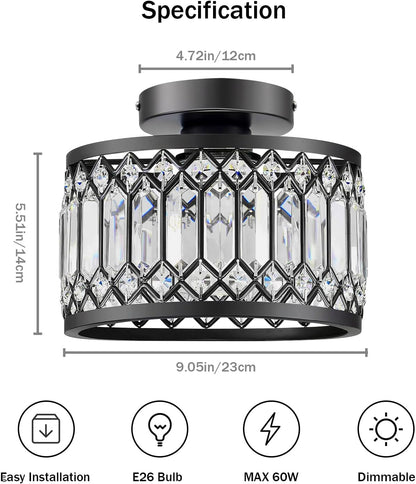 9" Crystal Semi Flush Mount Ceiling Light