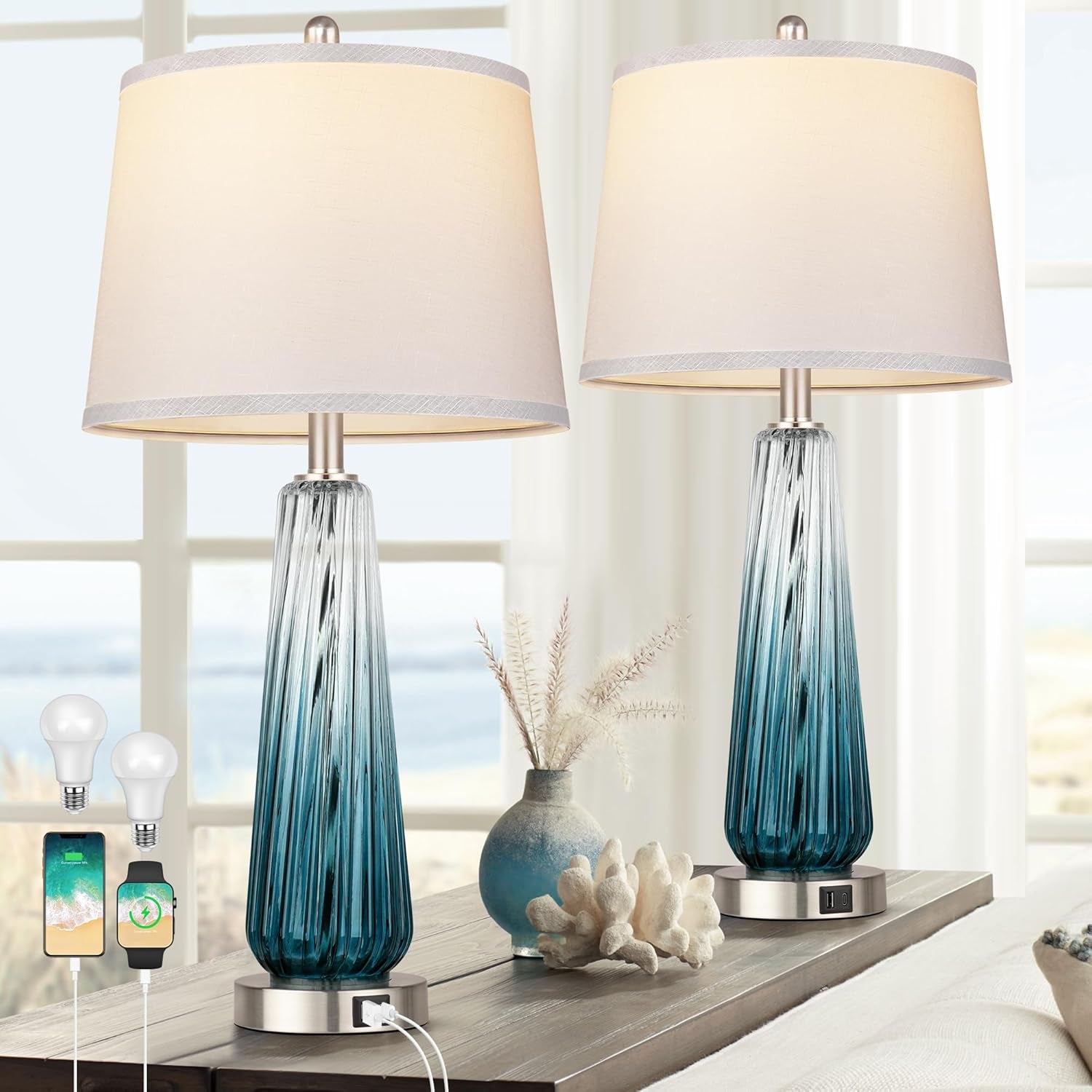 Modern Glass Touch Table Lamps Set of 2