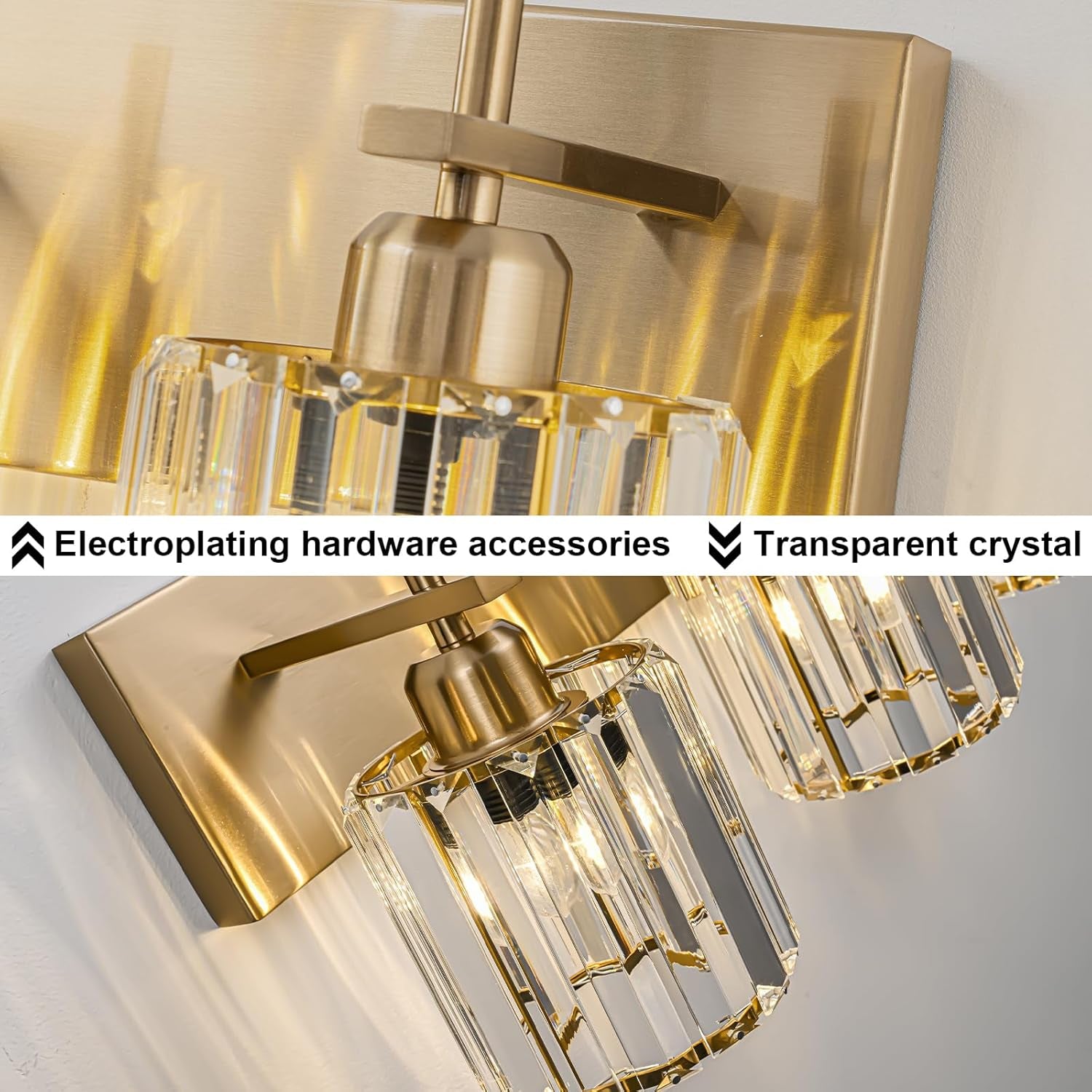 Gold Modern 3-Light Crystal Bathroom Vanity Light