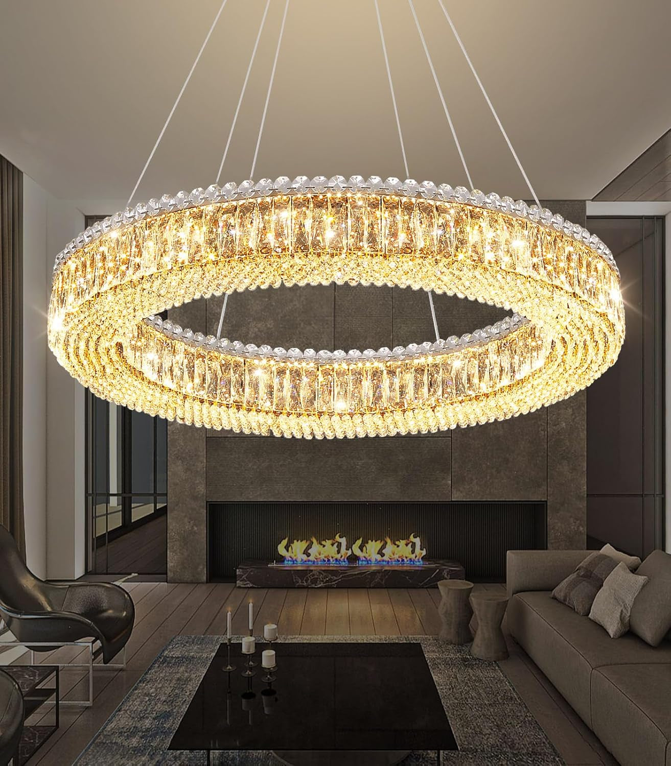 Modern Gold Crystal Ring LED Chandelier