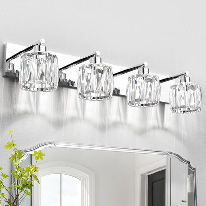 4-Light Matte Black Crystal Bathroom Vanity Light