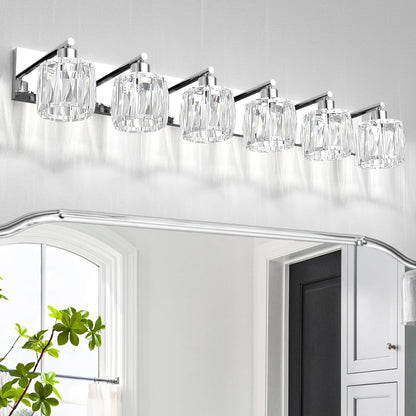 4-Light Matte Black Crystal Bathroom Vanity Light