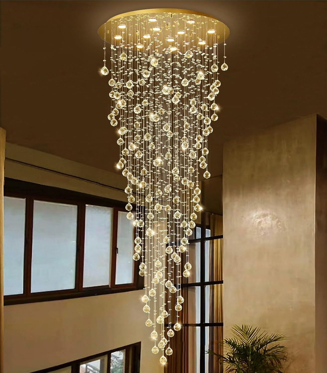 98" Gold Modern Crystal Raindrop Chandelier