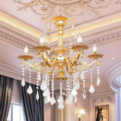 Vintage 12-Light Crystal Candle Chandelier 34"