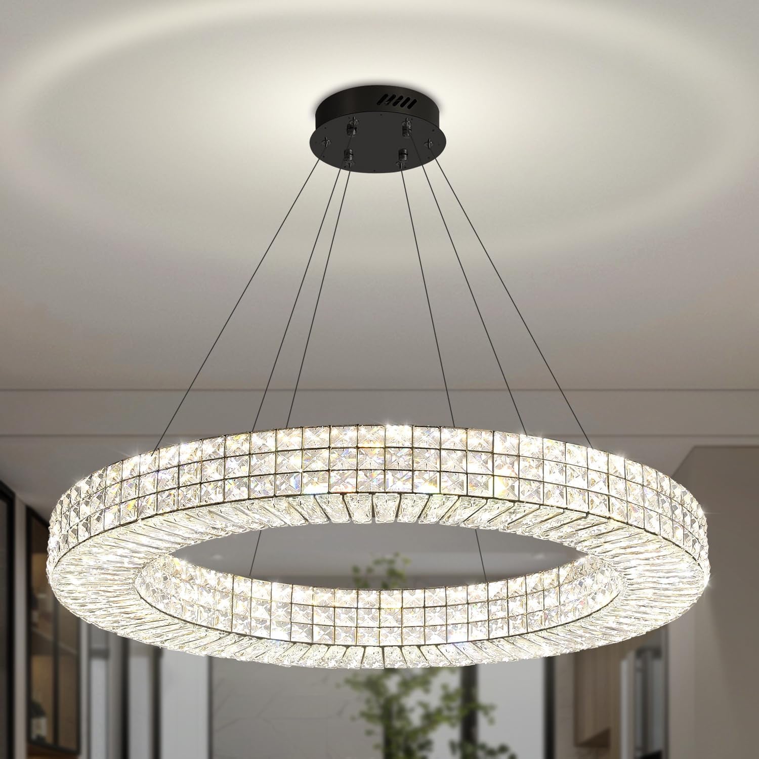 40” Modern Crystal Ring Chandelier