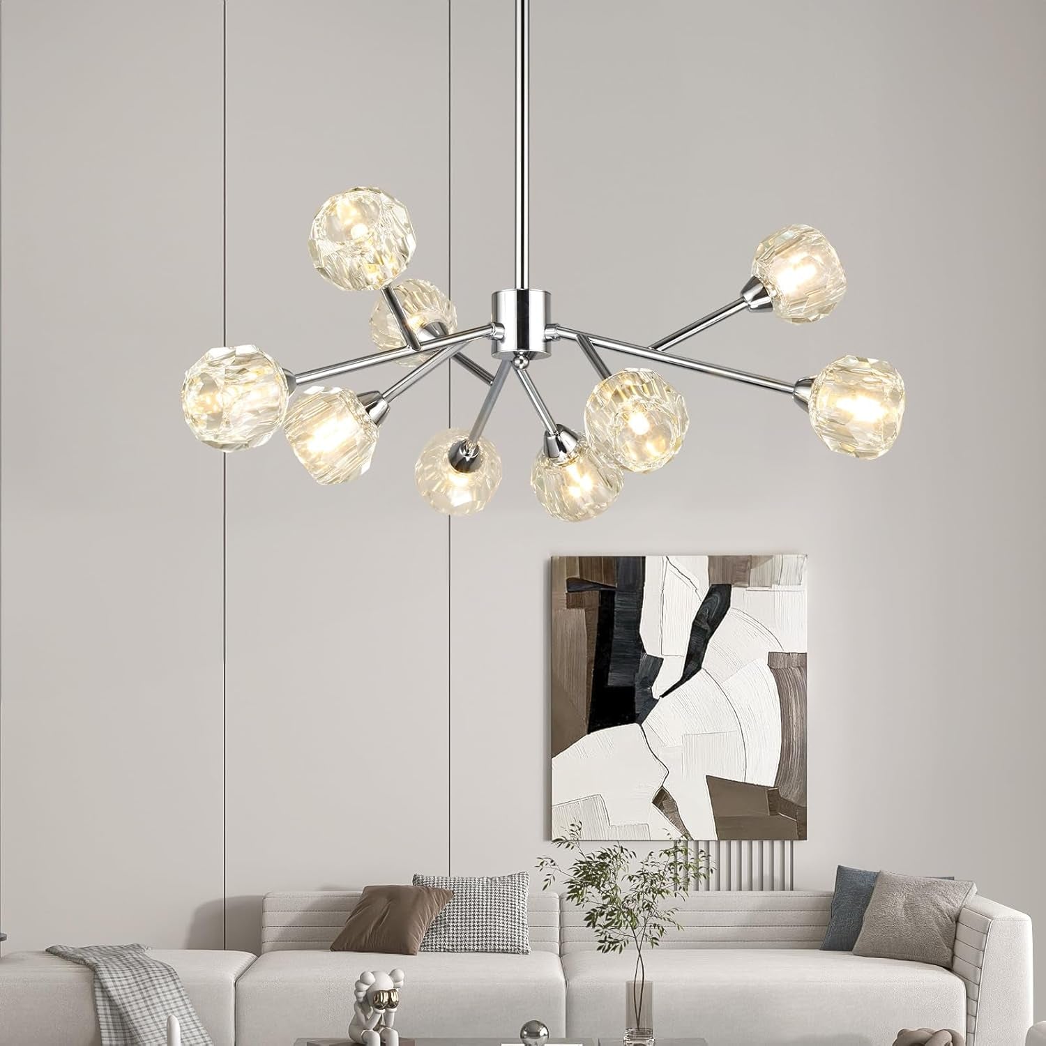9-Light Gold Sputnik Crystal Chandelier