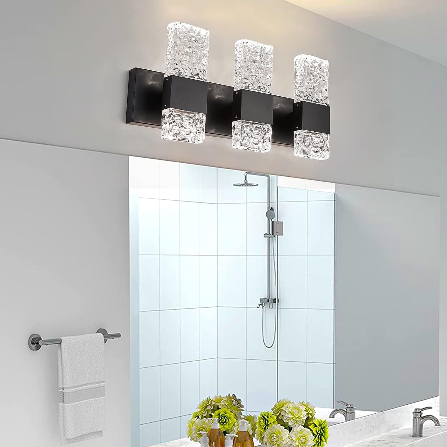 4-Light Brushed Nickel Crystal LED Bathroom Vanity Light