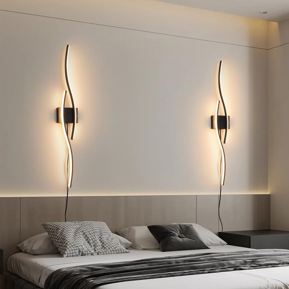 Set of 2 Modern Black Plug-In Wall Sconces
