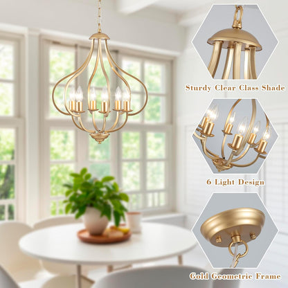 6-Light Gold Farmhouse Chandelier – Vintage Pendant Fixture