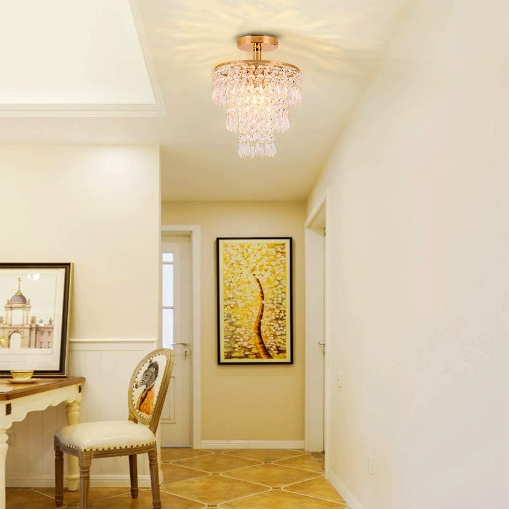 Mini Gold Crystal Flush Mount – 3-Tier