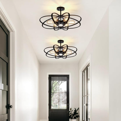 25" 6-Light Black Farmhouse Semi Flush Mount Chandelier