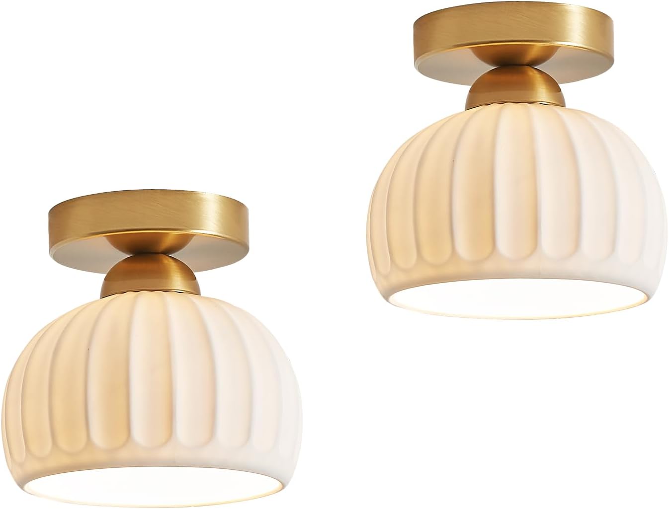 2-Pack Gold Ceramic Semi Flush Ceiling Lights