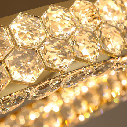 Modern 2-Ring Gold Crystal LED Chandelier
