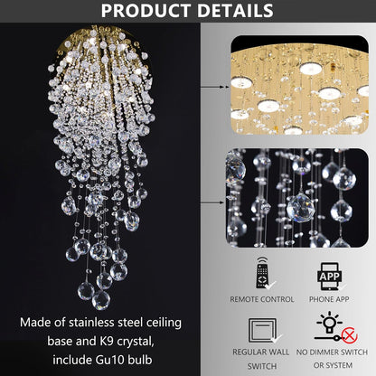 98" Gold Modern Crystal Raindrop Chandelier