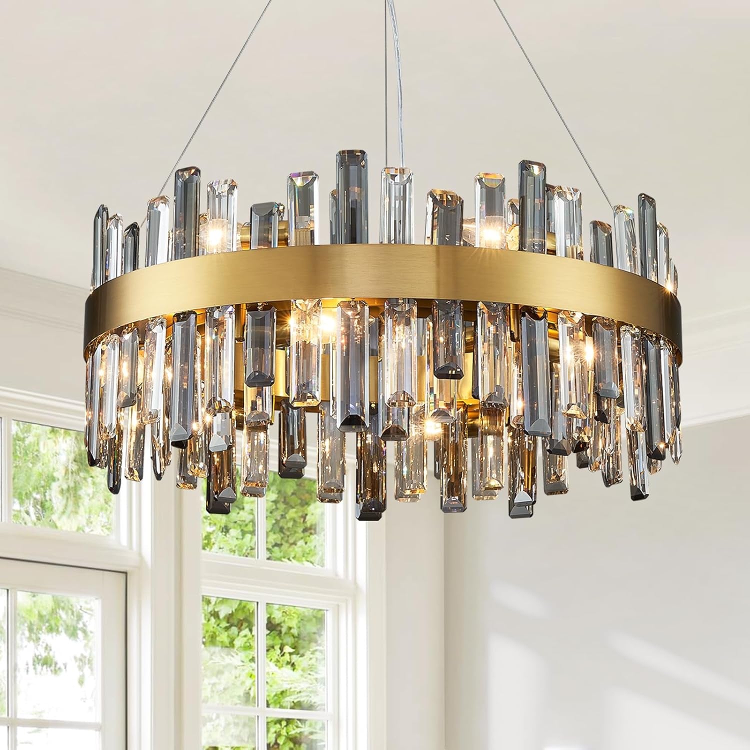 Gold 2-Tier Rectangular Crystal Chandelier 16L