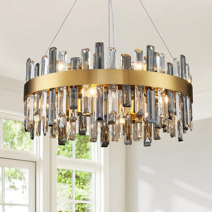 Gold 2-Tier Rectangular Crystal Chandelier 16L