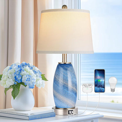 Coastal Glass Table Lamp Set of 2 – USB Ports