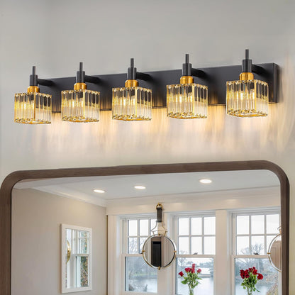 Gold Modern 3-Light Crystal Bathroom Vanity Light