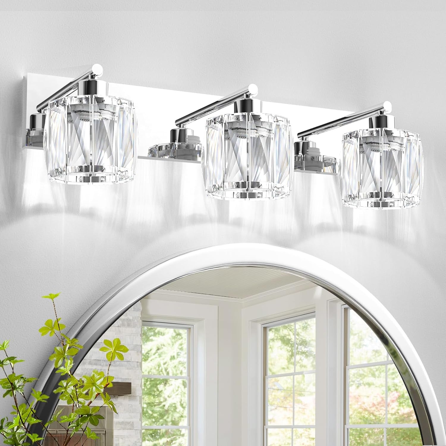 4-Light Matte Black Crystal Bathroom Vanity Light