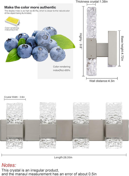 4-Light Brushed Nickel Crystal LED Bathroom Vanity Light