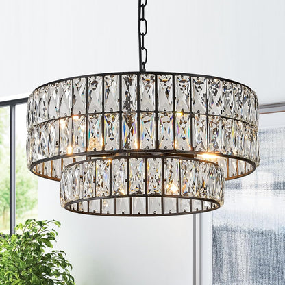 20" Black Crystal Drum Chandelier – 6-Light Semi Flush Mount