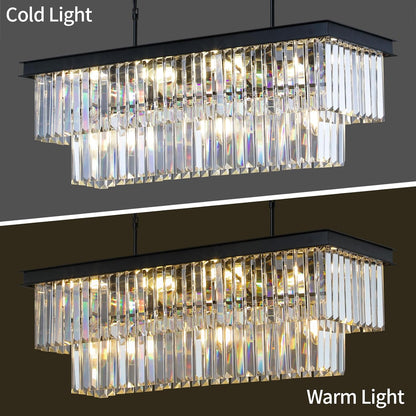 11-Light Black Crystal Rectangle Pendant Chandelier