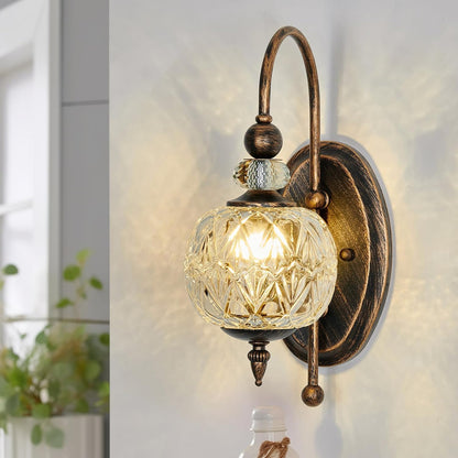 2-Light Gold Vintage Glass Globe Bathroom Vanity Light