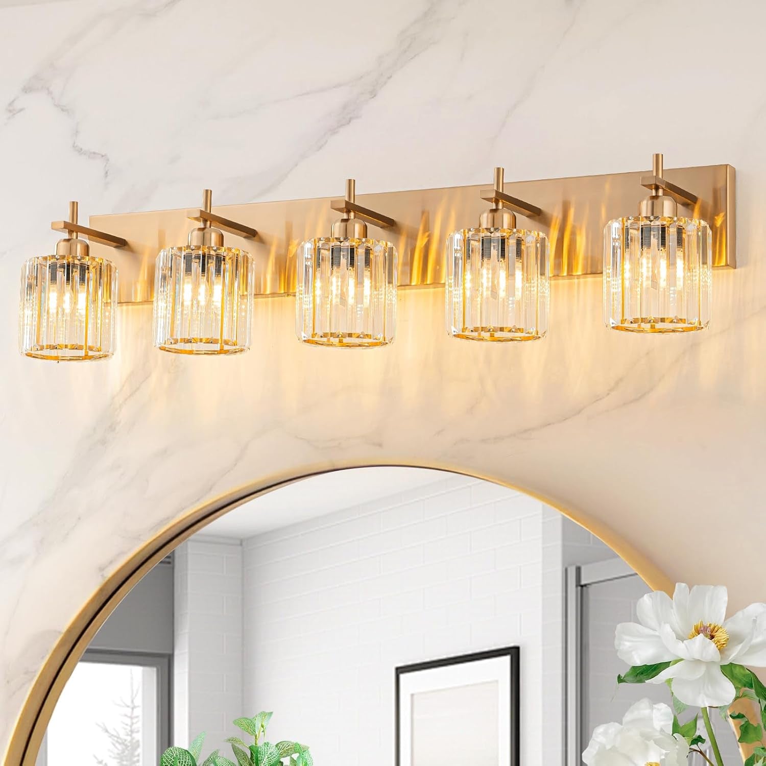 Gold Modern 3-Light Crystal Bathroom Vanity Light